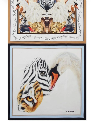 Burberry Animals Print Silk Scarf In Multicolour