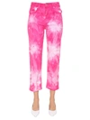 Msgm Tie-dye Print Cropped Jeans In Fucsia