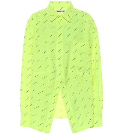 Balenciaga Logo Printed Poplin Swing Shirt In Fluo Yellow & Black