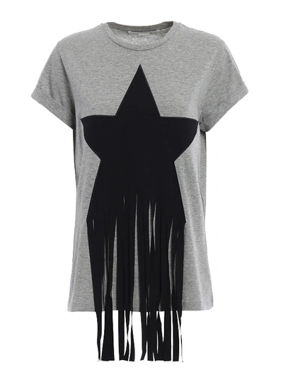Stella Mccartney Fringed Star Patch T-shirt In Grey