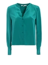 DIANE VON FURSTENBERG LS NECK JADE SILK SHIRT