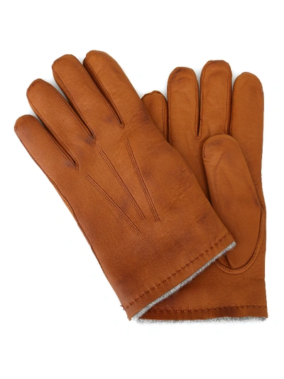 Orciani Nappa Wrinkled Brandy Gloves In Light Brown