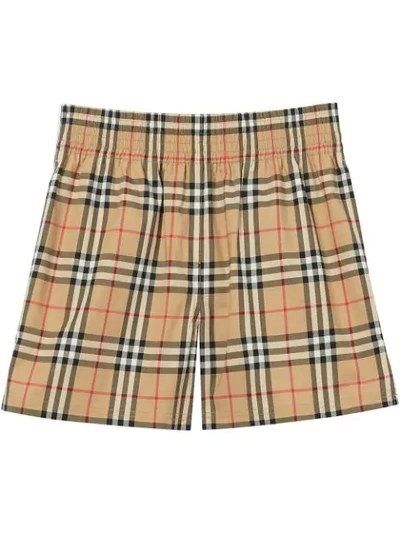 Burberry Marsett Icon Striped Silk Shorts In Archive Beige Check