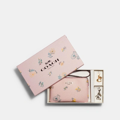 Coach Boxed Corner Zip Wristlet In Dandelion Floral Print Canvas In Sv/blossom Multi