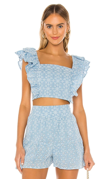 Bcbgeneration Eyelet Ruffle Cropped Top In Cerulean