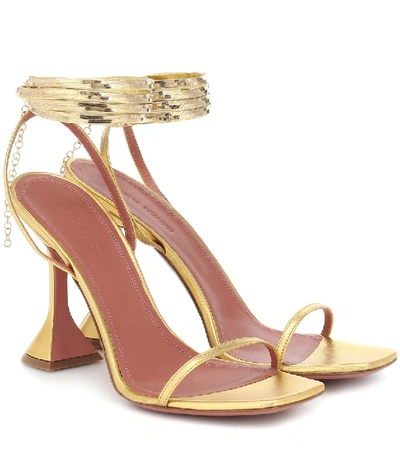 Amina Muaddi Henson Metallic Leather Sandals In Gold