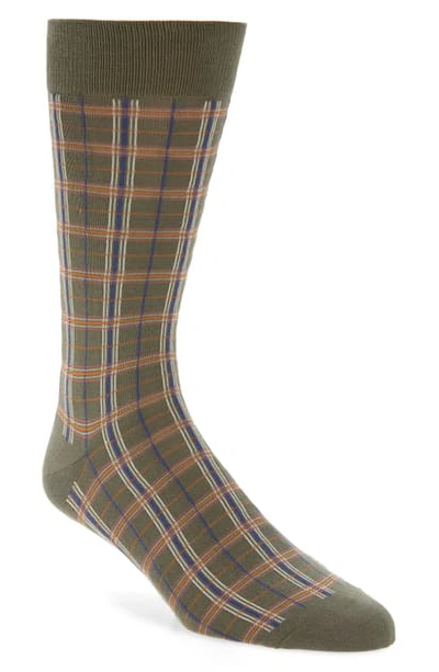Pantherella Fine Summer Check Socks In Olive 3