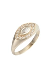 Zoë Chicco Marquis Diamond Signet Ring In White/gold