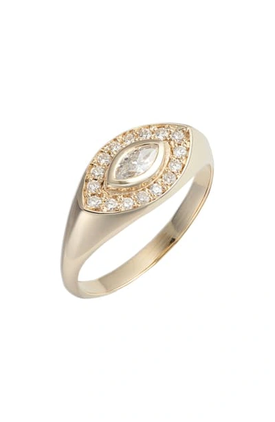 Zoë Chicco Marquis Diamond Signet Ring In White/gold
