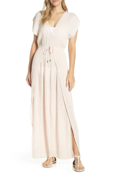 Elan Wrap Maxi Cover-up Dress In Blush/ White Stripe