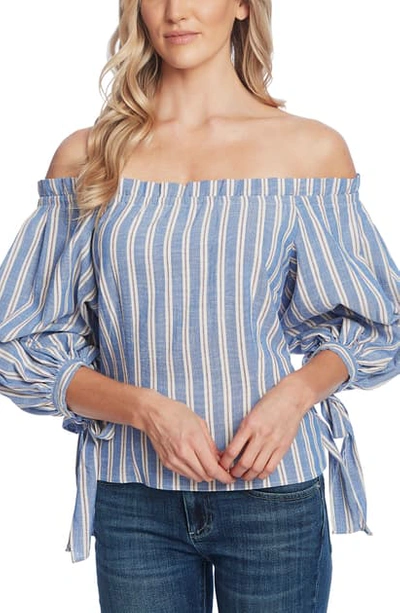 Cece Stripe Off The Shoulder Blouse In Moonlit