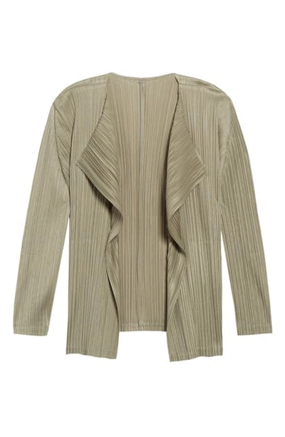 Issey Miyake Pleats Please Pleated Cardigan In Pale Olive