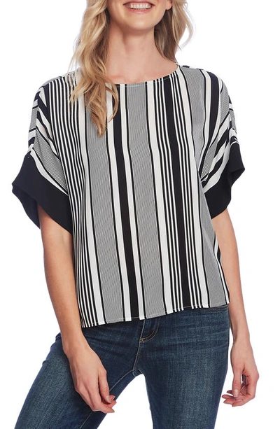 Vince Camuto Plus Size Variegated Stripe Top In Rich Black