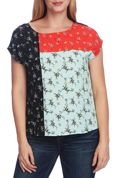 Vince Camuto Colorblock Floral Print Blouse In Aqua Ice