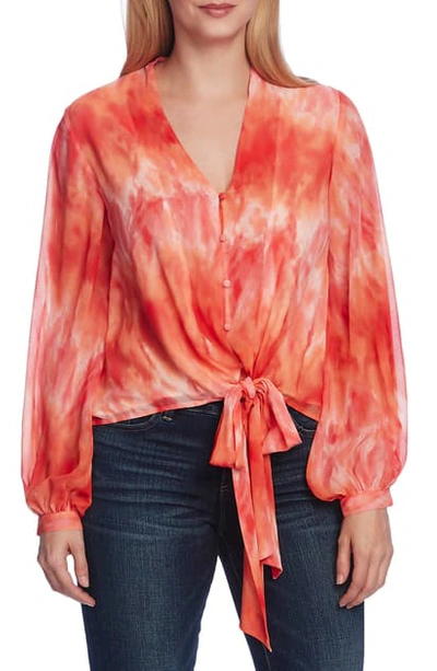 Vince Camuto Tie-hem Bubble-sleeve Blouse In Bright Ladybug
