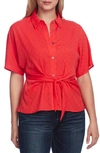 VINCE CAMUTO TIE FRONT CLIP DOT BLOUSE,9120150