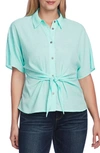 VINCE CAMUTO TIE FRONT CLIP DOT BLOUSE,9120150