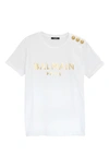Balmain Button Shoulder Logo Tee In Blanc