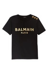 Balmain Cotton T-shirt With Gold Colored Logo Print In Noir