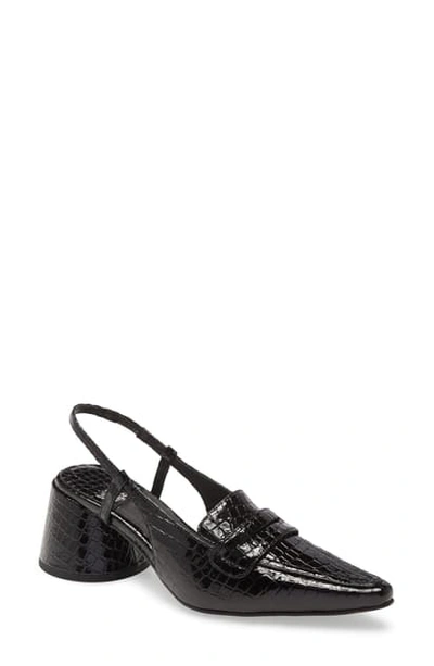 Jeffrey Campbell Ferway Slingback Loafer Pump In Black Croco Patent
