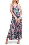 Astr Floral Ruffle Detail Maxi Dress In Green/pink Floral