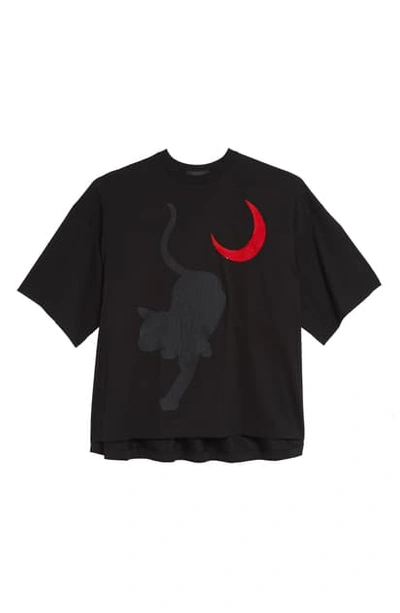 Undercover Sequin & Bead Embellished Cat & Moon Graphic Tee In Black
