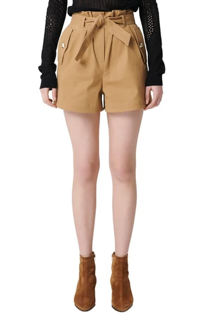 Maje Ipure Belted Cotton-blend Twill Shorts In Camel