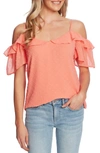 Cece Cold Shoulder Clip Dot Blouse In Hot Lava