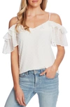 Cece Cold Shoulder Clip Dot Blouse In Soft Ecru