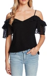 Cece Cold Shoulder Clip Dot Blouse In Rich Black