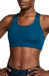 Nike Swoosh Sports Bra In Valerian Blue/ Black