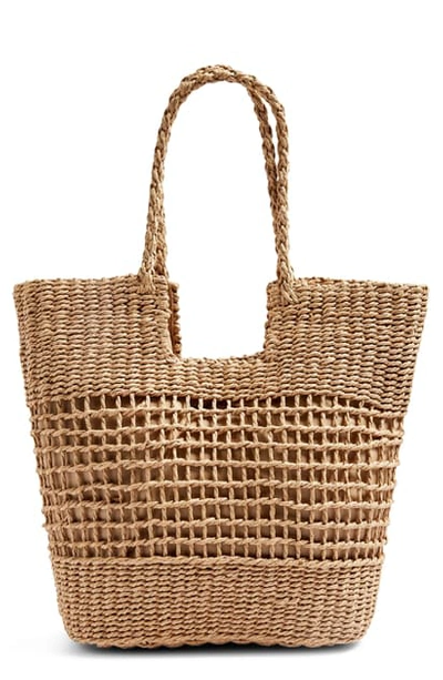 Topshop Rio Braided Handle Woven Tote In Nude