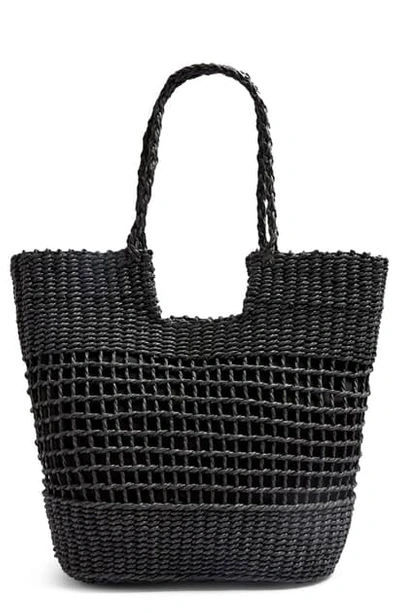 Topshop Rio Braided Handle Woven Tote In Black