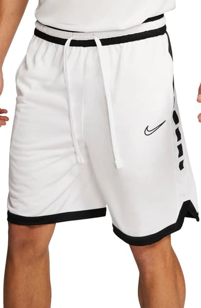 Nike Men's Elite Dri-fit Basketball Shorts In White/ Black/ Black