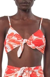Mara Hoffman Carla Bow-detailed Floral-print Triangle Bikini Top In Red Multi