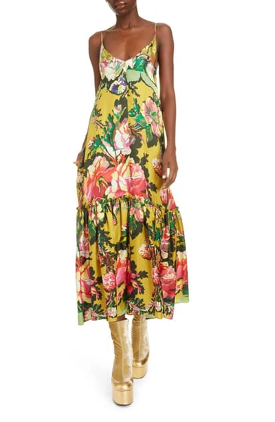Dries Van Noten Diba Floral Ruffle Sundress In Yellow