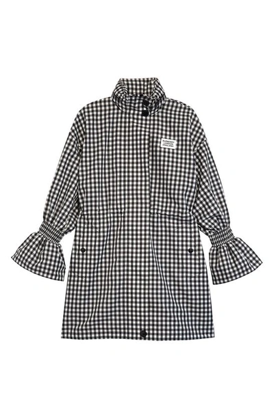Burberry Neston Flare Cuff Water Resistant Gingham Check Raincoat In Black/ White Pattern