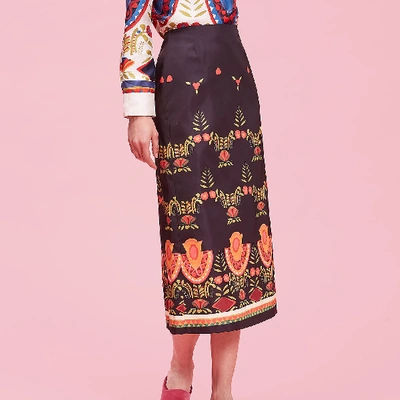La Doublej Mexican Print Midi Skirt In Messico Nero