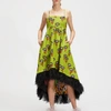 La Doublej La Scala Feather-hem Dress In Chirpy Cactus Verde
