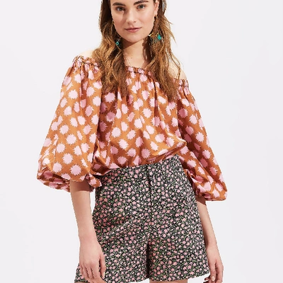 La Doublej Paloma Off-the-shoulder Pom Pom-print Cotton Top In Pom Pom Rosa