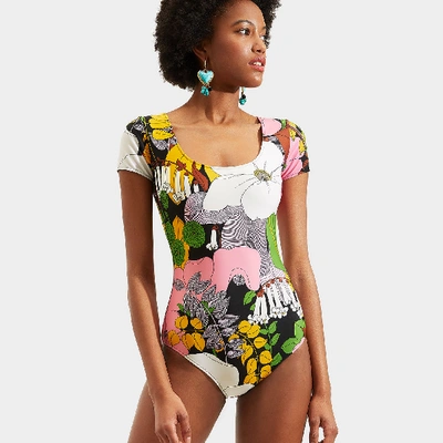 La Doublej Short-sleeved Big Flower-print Swimsuit