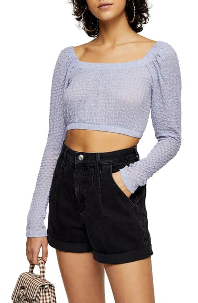 Topshop Long Sleeve Textured Crop Top In Lilac