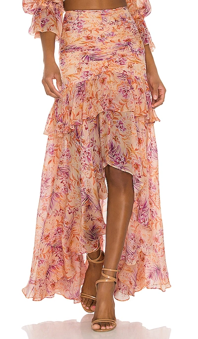 Amur Fie Floral Silk High/low Skirt In Pink