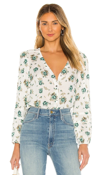 1.state Contrast Piped Blouse In White Blue Floral