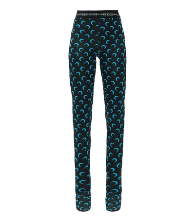 Marine Serre Black And Blue Moon Print Leggings