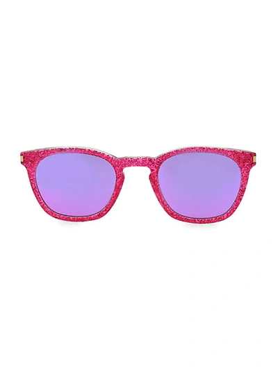 Saint Laurent 49mm Glitter Pantos Sunglasses In Fuchsia