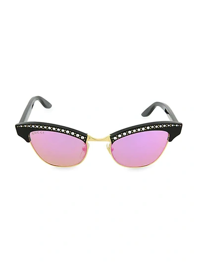 Gucci 49mm Mirrored Cat Eye Sunglasses In Shiny Black Pink