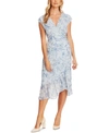 Vince Camuto Botanical Breeze Floral-print Faux-wrap Dress In Blue Bird