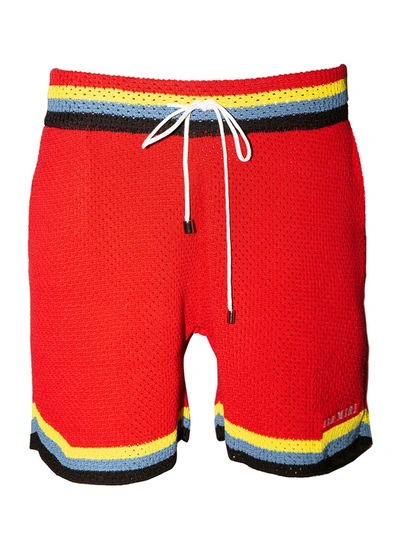 Amiri Wide-leg Striped Crocheted Silk-blend Shorts In Red