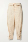 ULLA JOHNSON KINGSTON CROPPED BELTED COTTON-BLEND TWILL TAPERED PANTS